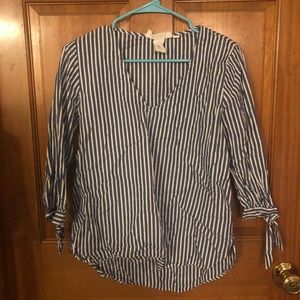 Blue and White Vertical Tie Long Sleeve Top, size 8